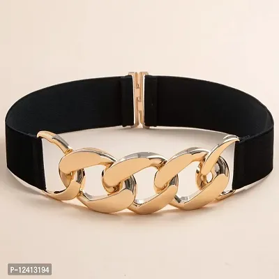 Gold Chain Black Fashion Elegant Elastic Wide Women Belt Ring Buckle  Decorative Woman Belts For Dress