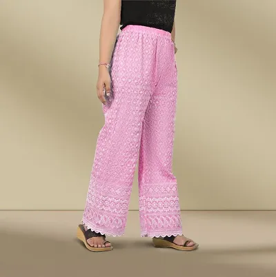 Buy Chic Attire Women's Lucknow Embroidered Bottom Pants chikenkari Palazzo  Pant Ankle Length Plazo Color off-white Online In India At Discounted Prices