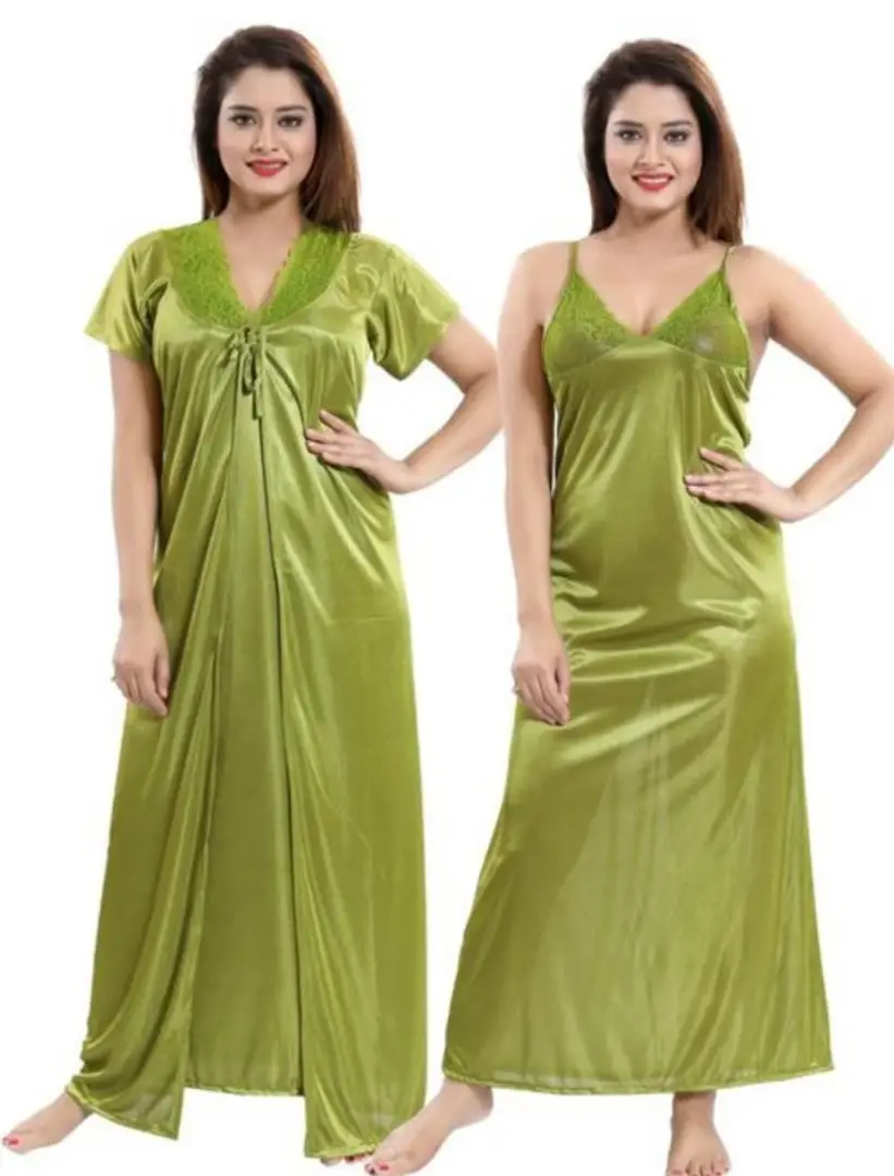 Trendy 2 In 1 Satin Bridal Night Gown With Robes