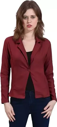 Contemporary Maroon Cotton Blend Solid Single-Breasted Blazer For Women