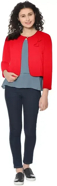 Contemporary Red Cotton Blend Solid Single-Breasted Blazer For Women