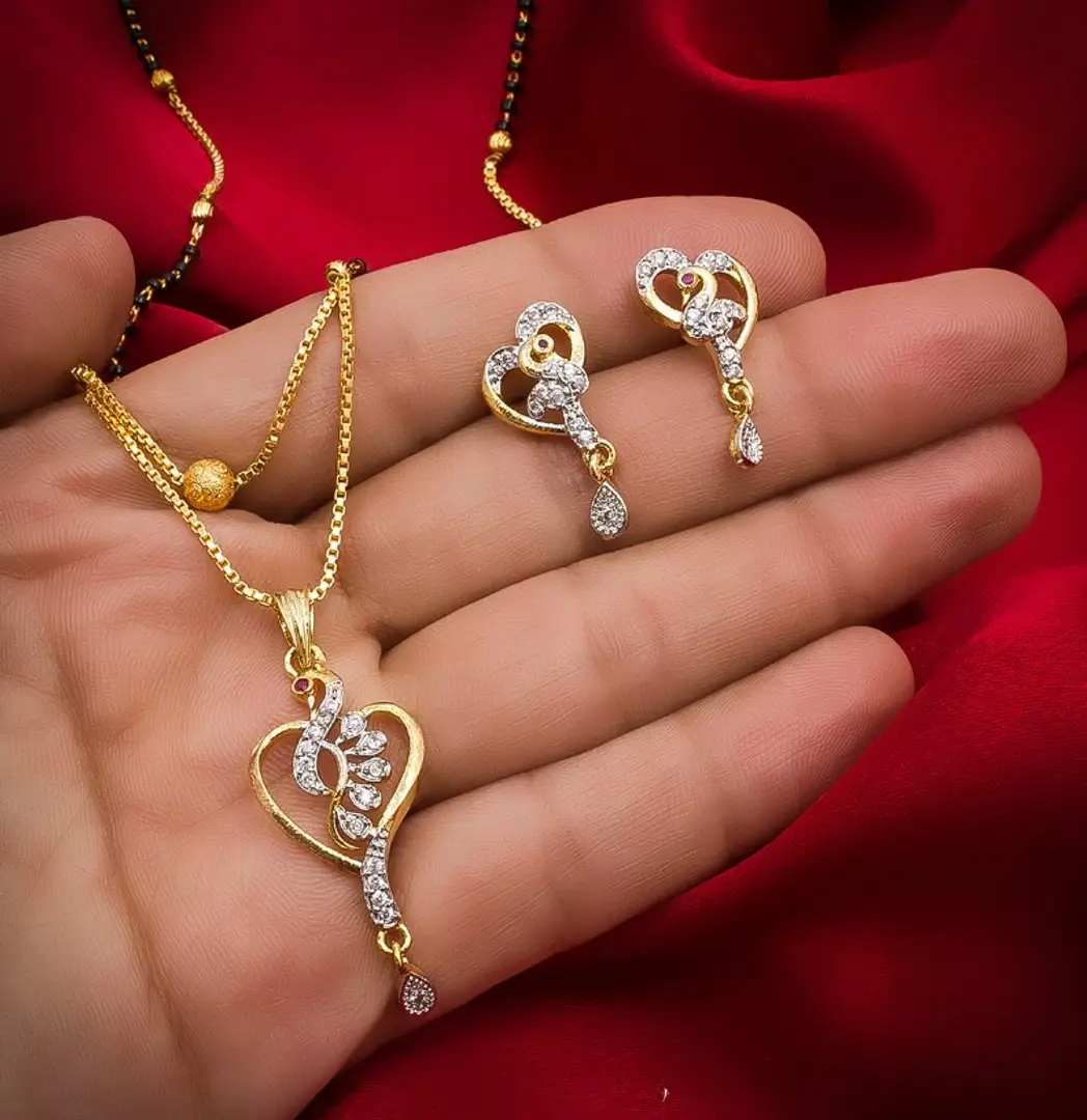 Diamond mangalsutra sale with earrings