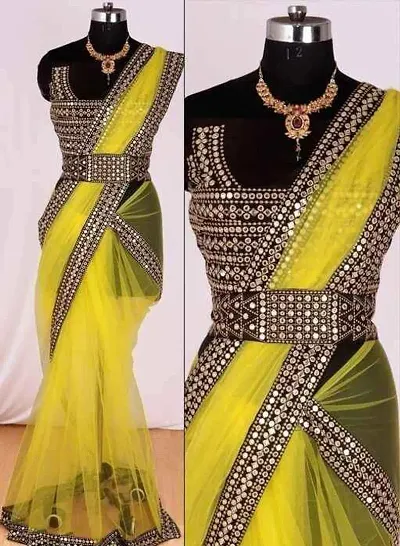 Buy Stunning Golden Shimmer Saree Blouse Online in USA with Mirror Lace –  Pure Elegance