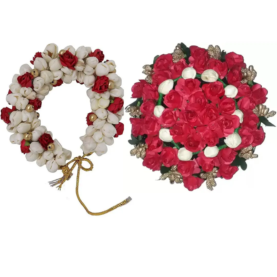 A2 Fashion Red Artificial Flowers Bun Gajra Hair Accessories For Wom   A2fashionstores