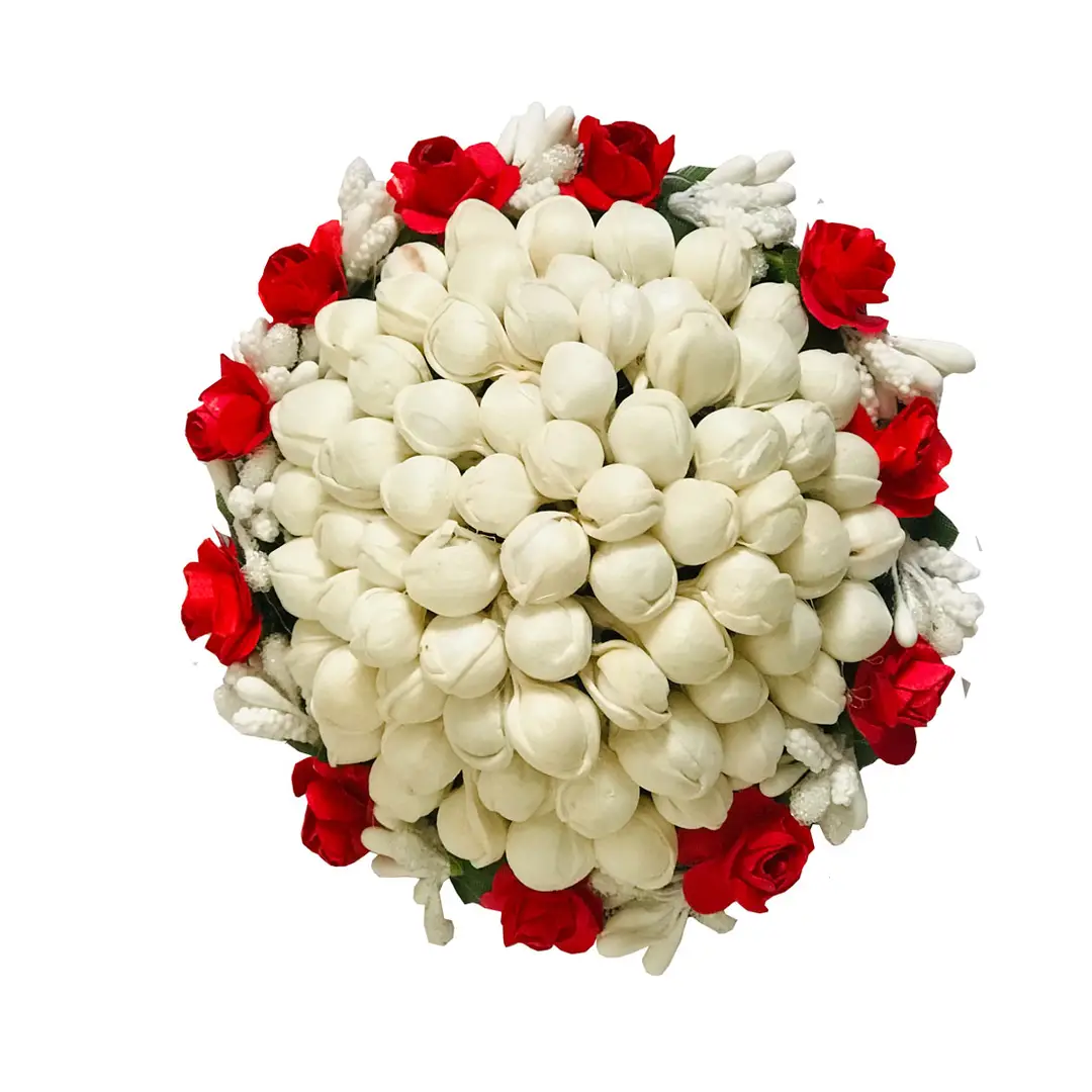 Artificial flower Full Juda Bun Hair Flower Gajra for Wedding and Parties  Use for Women in Red White Colour Pack of 1