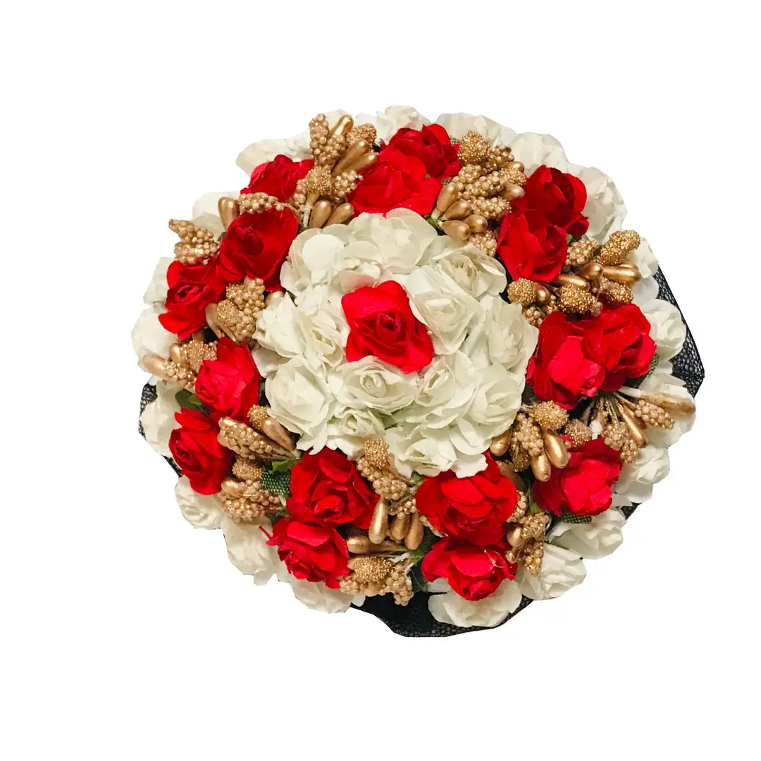 Women Juda Bun Hair Flower Gajra and Red & White gajra Combo for  Wedding | eBay