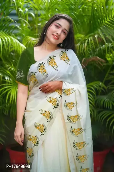 Ready to Wear Kerala Kasavu Embroidered Cotton Silk Wrap in 1 minute S