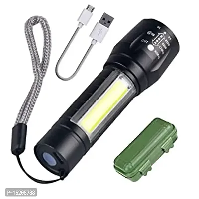 OSL 2in1 Small Waterproof USB Charging Laser LED Metal Body Rechargeable 3 Mode Flashlight Torch Table Lamp Outdoor Lamp Industrial Security Purpose Search Light 9W (6 Month Warranty)-thumb0
