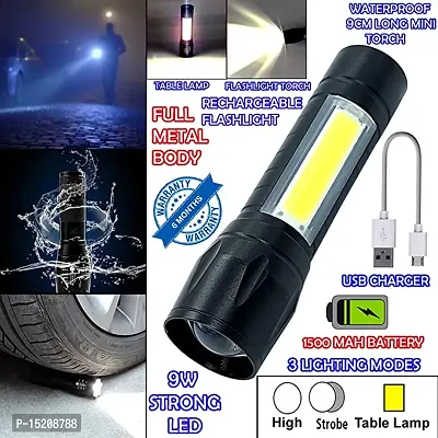OSL 2in1 Small Waterproof USB Charging Laser LED Metal Body Rechargeable 3 Mode Flashlight Torch Table Lamp Outdoor Lamp Industrial Security Purpose Search Light 9W (6 Month Warranty)-thumb2