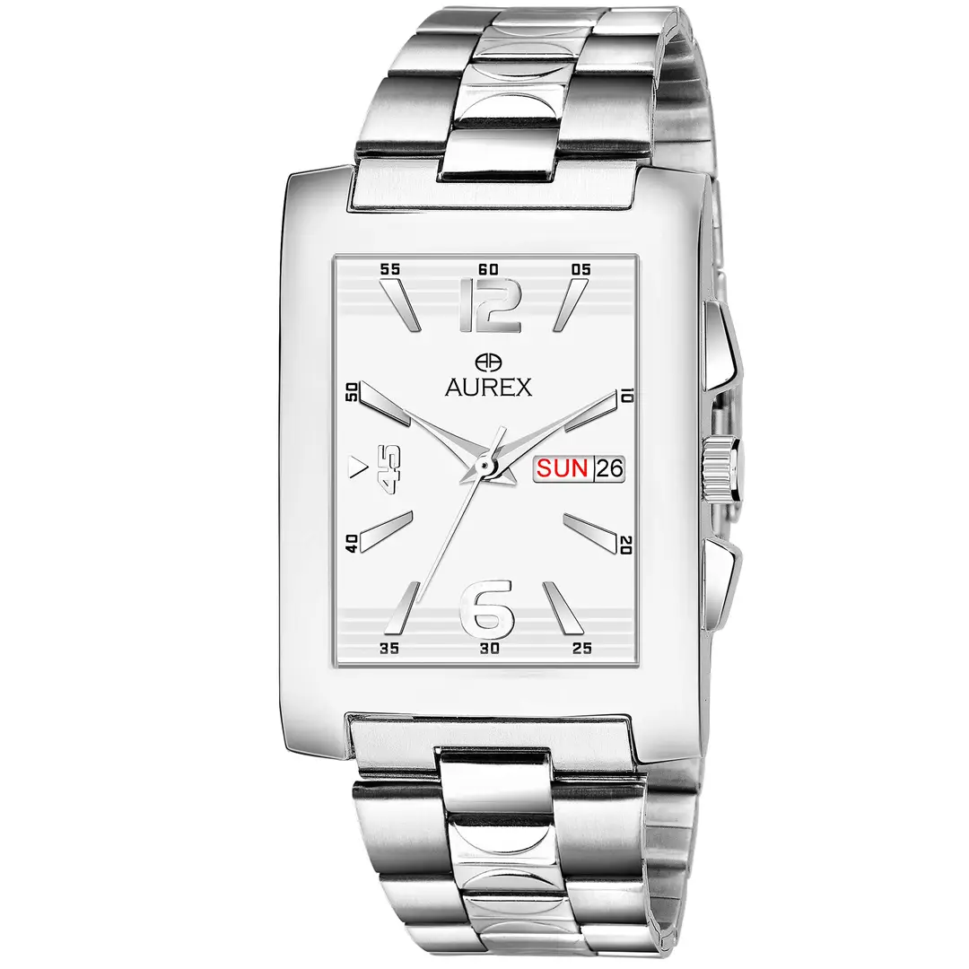 AUREX Casual Analogue Men s Watch White Dial Silver Colored Strap