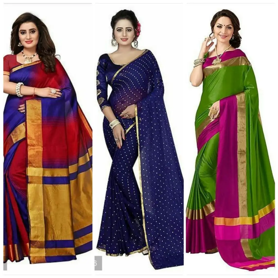 Buy Stylish Art Silk Multicolor Saree with Blouse piece Combo Of 3 Online  In India At Discounted Prices