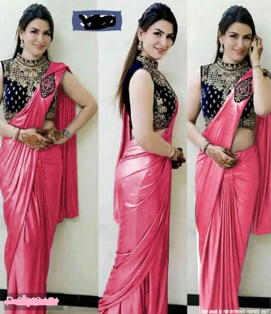 Satin plain saree with deals designer blouse