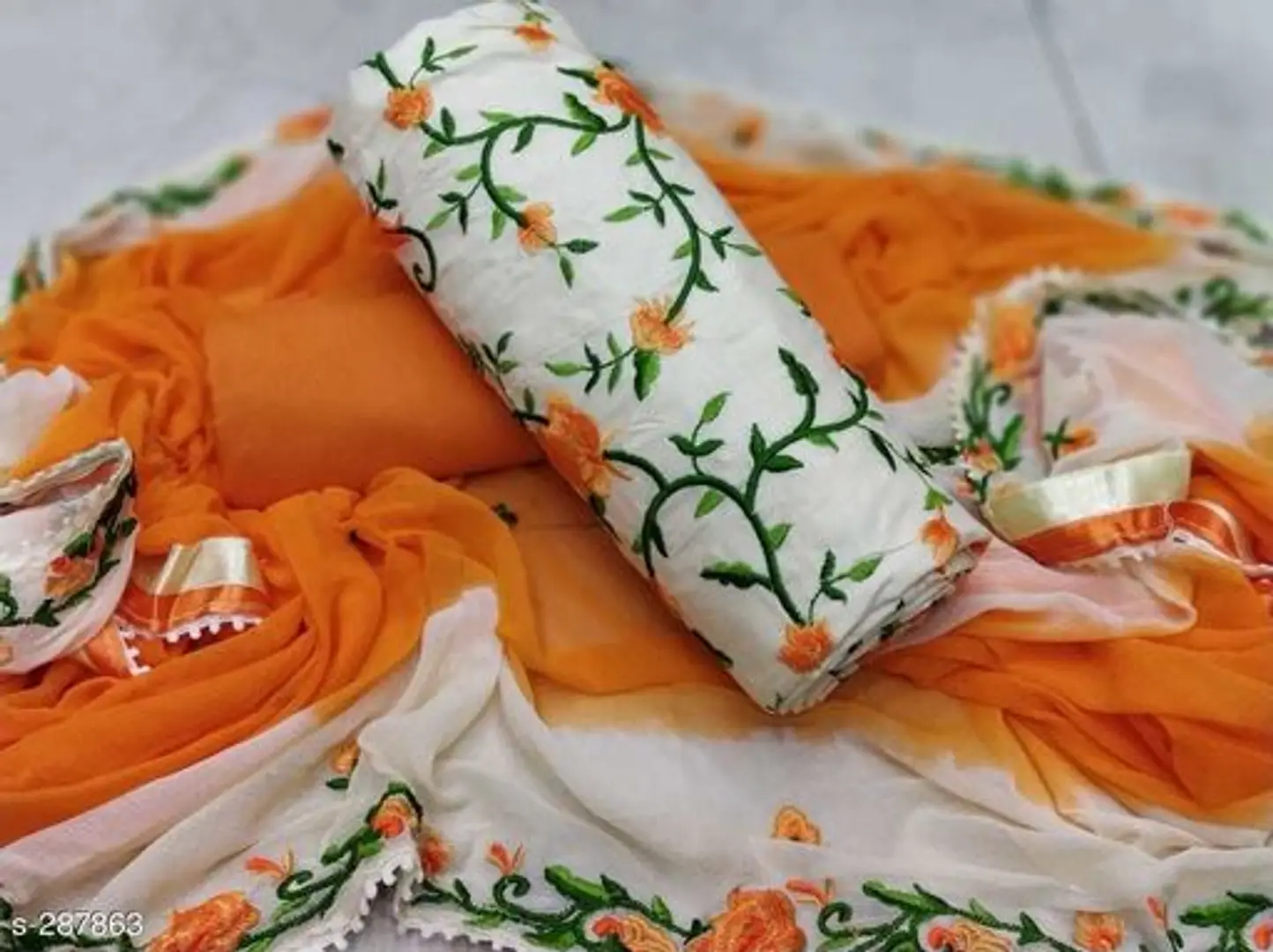 Beige Kashmiri Embroidery Cotton Dress Material - JIJIVISHA