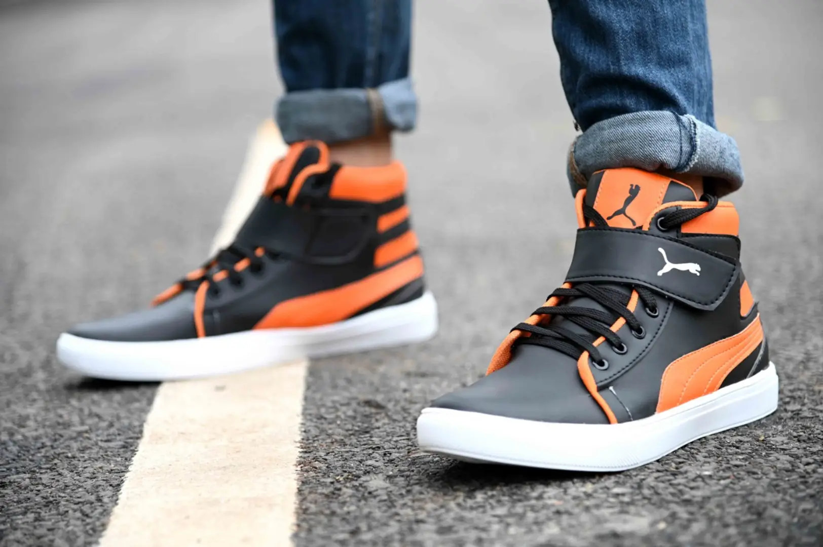 black orange shoes