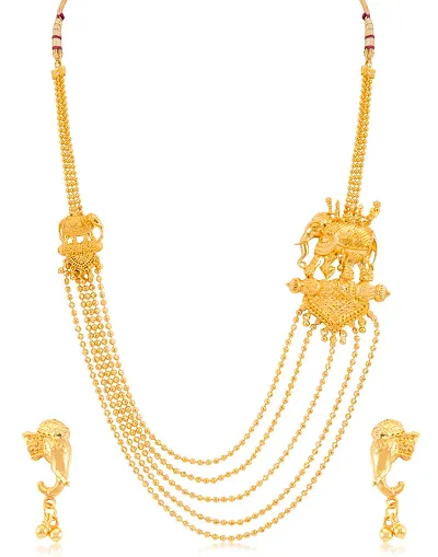 Alluring 5 String Bahubali Inspired Gold Plated Necklace Set