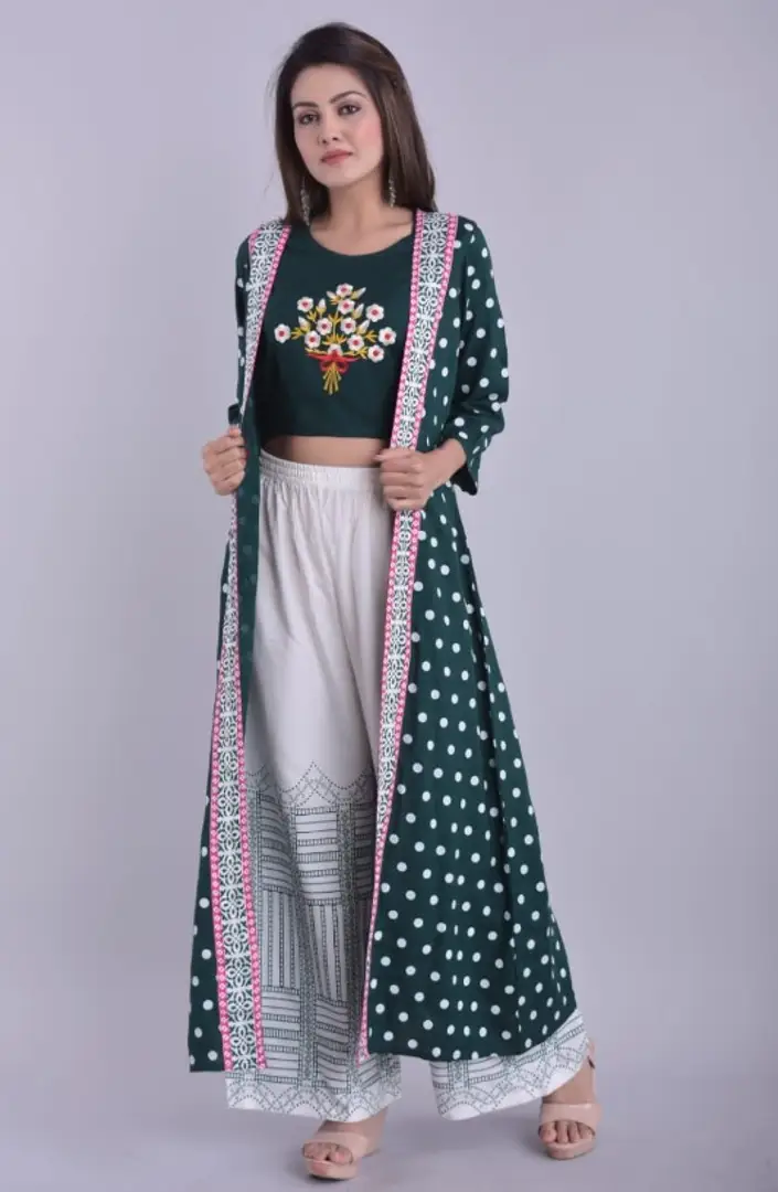 Palazzo Pants Paired With Long Sleeveless Shrug  Women Kurti Clothes