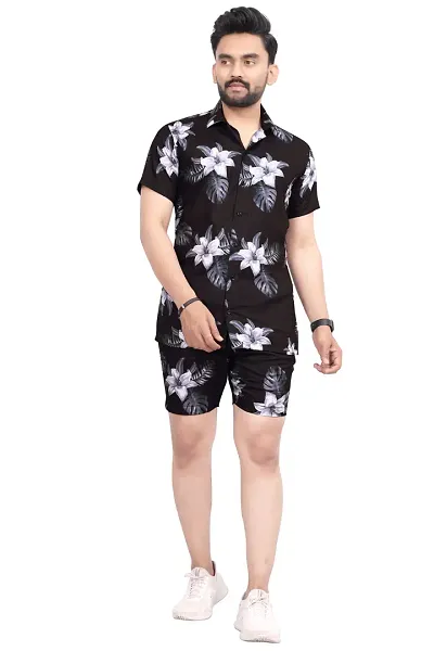 Vonik Fashion Men's Night Suit Shirt With Shorts