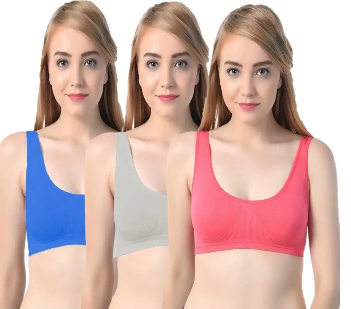 Women's And Girl's Non Padded Sport Air Bra In Fine Colour With Comfortable  Size (PACK fOF 3)