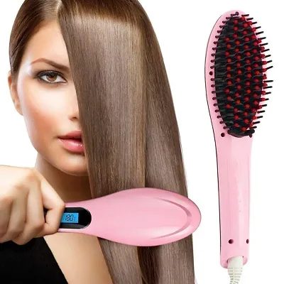 Shopeleven Ceramic Electric Hair Straightener Comb Brush with Temperature 2  in 1 Fast and Simply Straightener Brush for All Types Hair for Women Pack  of 1  JioMart