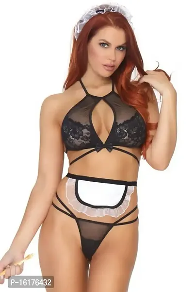 Psychovest Women's Sexy Lace Hand Tie Bra and Panty Lingerie Set