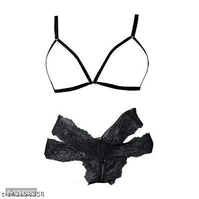 Buy Women Sexy Lace Front Open Bra and Cross Hipster Lingerie Set Online In  India At Discounted Prices