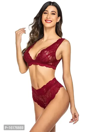 Buy Psychovest Women's Sexy Lace Two Piece Strappy Bra And Panty Lingerie  Set Free Size (red) Online In India At Discounted Prices