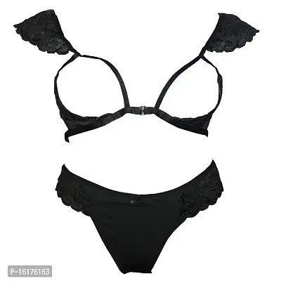 Buy Psychovest Women's Sexy Lace Stipped Micro Bra and Panty Lingerie Set  Free Size Black Online In India At Discounted Prices