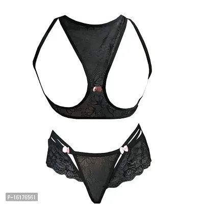 Buy Psychovest Women's Sexy Lace Front Open Bra and Cross Hipster Lingerie  Set (Black) at