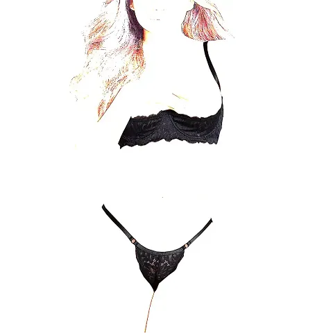 Psychovest Women's Sexy Lace Microfiber Bra and Panty Lingerie Set Free  Size