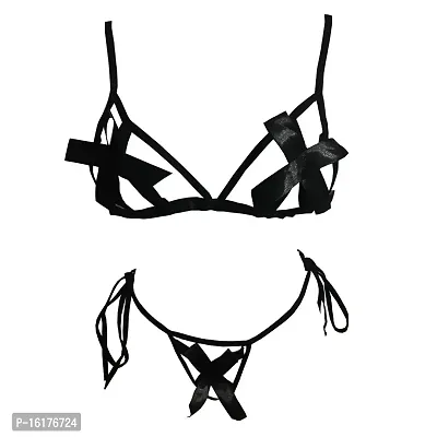 Buy Psychovest Black Lace Transparent Stripped Back And Panty Lingerie Set  Online at Best Prices in India - JioMart.