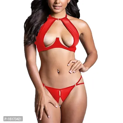 Women's Lingerie Set Lingerie Sexy Hot Erotic Intimates Bra Sets Panty  G-string Set Sexy Transparent Lingerie Lace Open Bra Brief Sets Sexy Bra  and Panty (Color : Red and black, Cup Size 