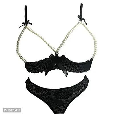 Buy Psychovest Women's Sexy Lace Crotchless Bra And Panty Lingerie Set Free  Size (black) Online In India At Discounted Prices