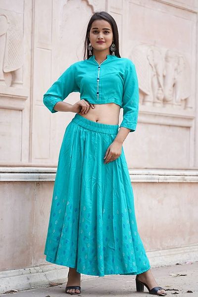 Women's Rayon Turquoise Anarkali Lehenga Choli