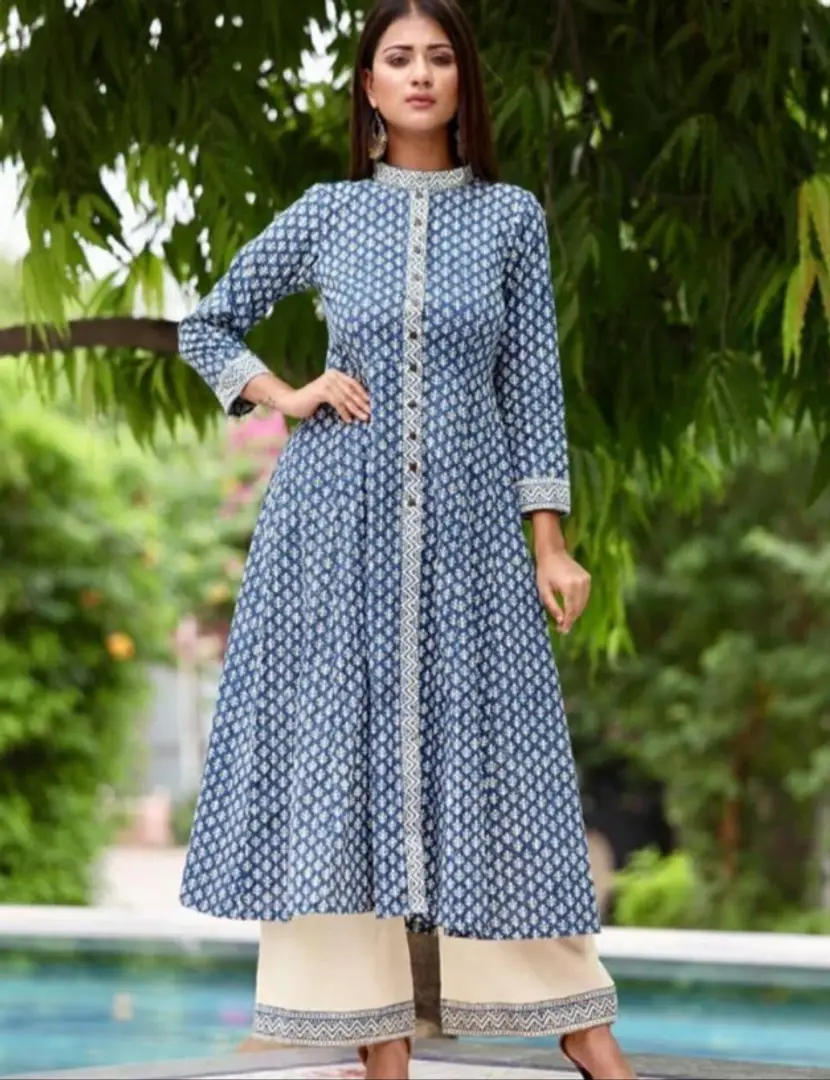 Elegant Cotton Frock style kurti with Pant and Dupatta Set, Gentle Machine  Wash at Rs 795/piece in Jaipur