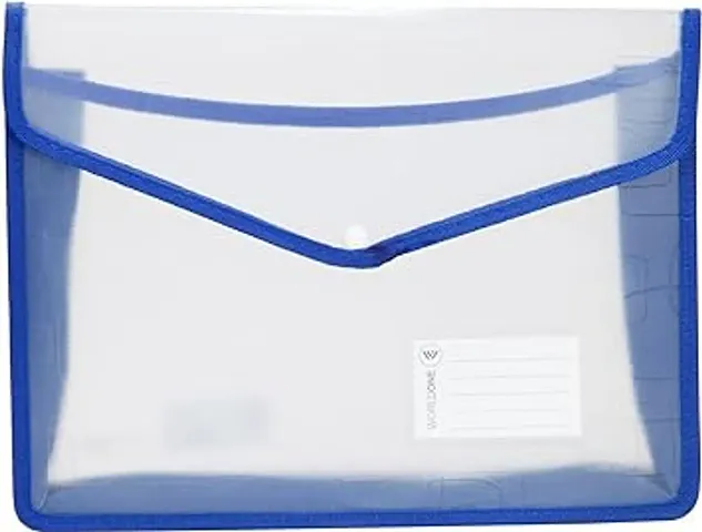 Premium Quality Flexi Document Button Folder Bag With Name Card (Transparent Blue, A3) Pack Of 1