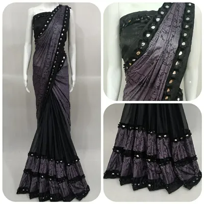 Partywear Lycra Embellished Half Half Ruffle Saree With Blouse Piece.For the Lowest price of 600 SaifKart