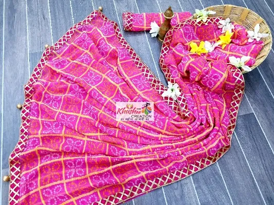 Organza Zari Border Saree with Bandhani Gota Patti Blouse - Plum Purpl –  Naina Jain