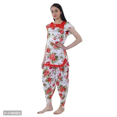 Sarina Half Sleeves Top And Dhoti Style Bottom Night Suit/Nighty/Nightdress/Night  Gown For Women-FLOWER