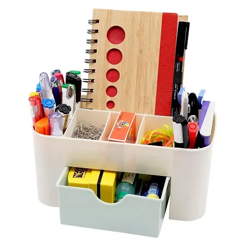 Plastic Makeup Cosmetic Office Stationary Remote Organizer Stand with Pull-Out Drawer,Multi-Color