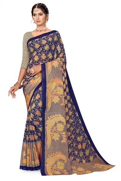 Jaanvi fashion Women's Plain Weave Pure Georgette Saree With Blouse Piece  (the-sky-copper_Brown, Copper)