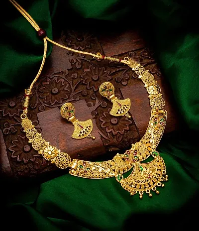 Aaryahi Fashionable Golden Copper Choker Jewellery Set