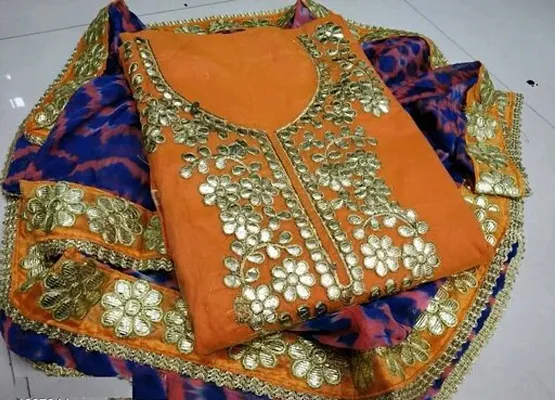 Women s Beautiful Chanderi Silk With Lining Gota Patti Work Dress