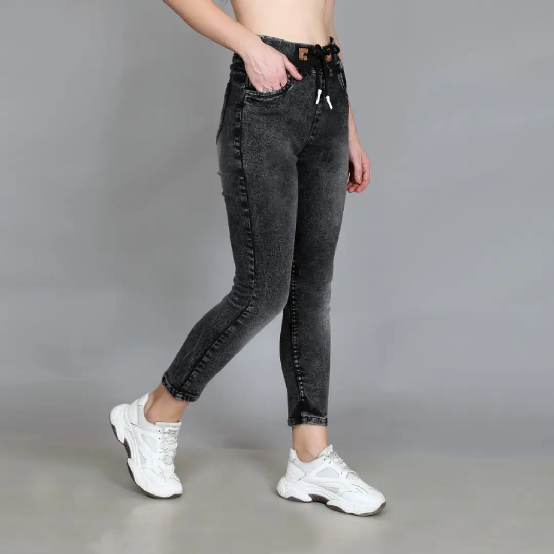 Finest Quality for Women Girls Washed Black Jogger Jeans