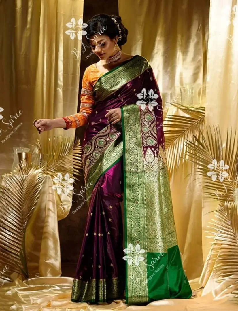 Banarsi Silk Saree With Embroidery work and Stone Work with Gonda