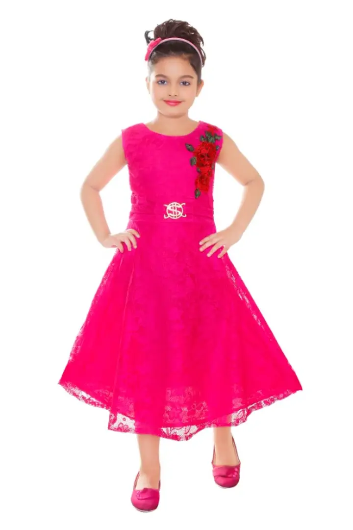 Fuschia Pink Kids Girls Party Frocks And HiLow Dress