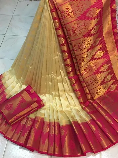 Beetroot Red And Green South Tussar Temple Border Silk Saree – Zari Banaras