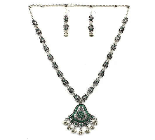 PRP Collection Antique Design Vintage Oxidised German Silver Jewellery Set Necklace Set with Earrings for Women and Girls