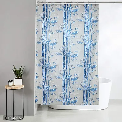Bamboo Design PVC Shower Curtain Set of 1 with 8 Plastic Hooks (Blue)-thumb0