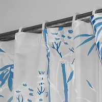 Bamboo Design PVC Shower Curtain Set of 1 with 8 Plastic Hooks (Blue)-thumb2