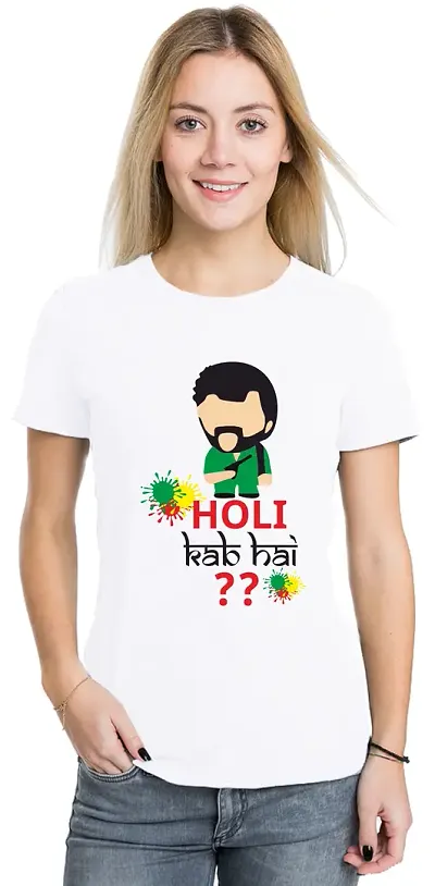 White Unisex Half Sleeve Printed Holi Special T-Shirt White Unisex Half Sleeve Printed Holi Special T-Shirt